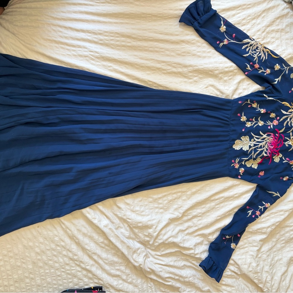 Elegant Blue Embroidered Dress